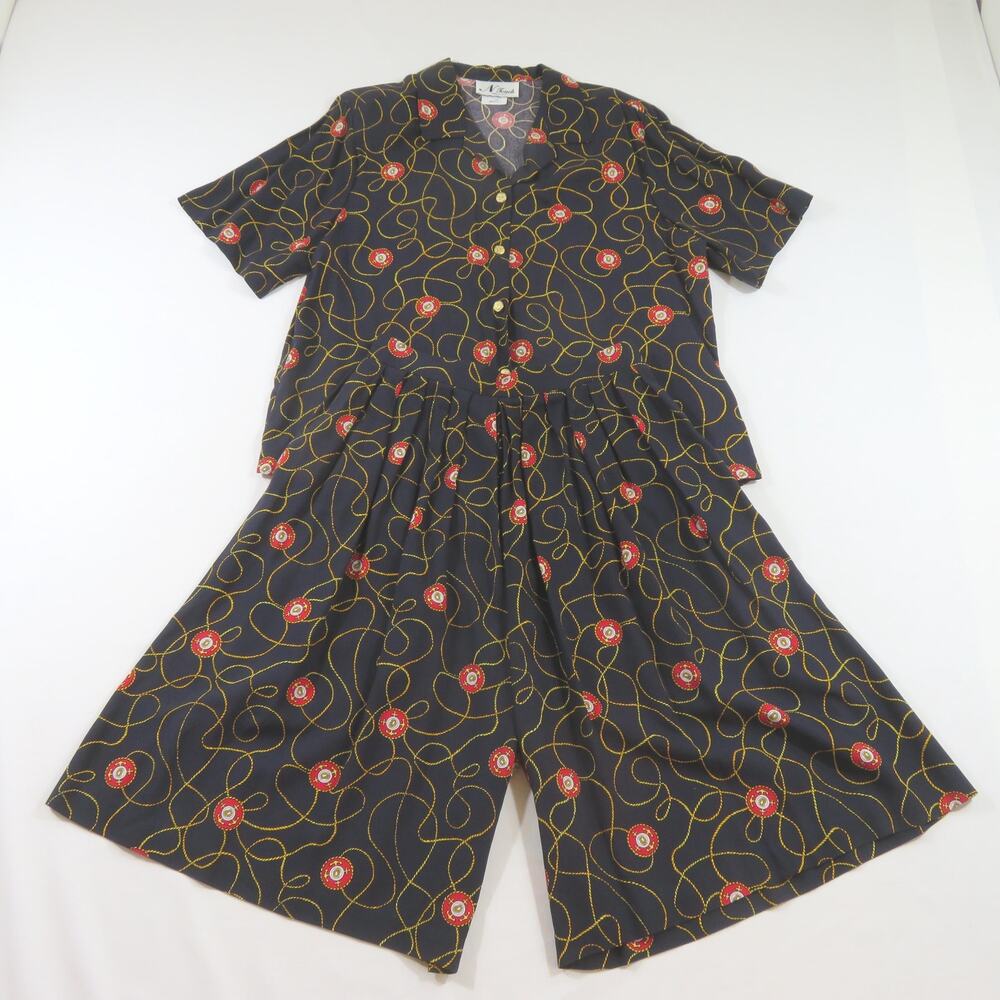 N Touch Nautical Blouse Shorts Set Rayon Navy Blue Sz 20 top 18 shorts